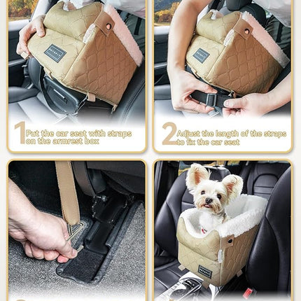 PETSFIT Dog Car Seats for Small Dogs with Safe Protection Hooks, Small Dog Car Seat with Upgraded Safety Tethers, Washable Cushion, Center Console Dog Car Seat (Yellow)