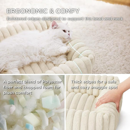 Bedsure Cute Dog Bed for Small Dogs & Cats - Washable Furry Cat Beds, Rectangle Orthopedic Corduroy Fleece Puppy Beds with Removable Zipper Cover, 20x19x6inches, Cream