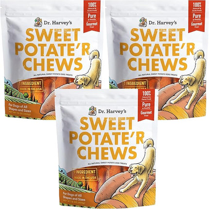 Dr. Harvey's Sweet Potato Chews for Dogs, Dog Treats for Small, Medium, Large Dogs, Natural Dog Snacks for Training, Healthy Teeth, Preventing Bad Breath, and Aggressive Chewers, USA Grown (3 Pack)