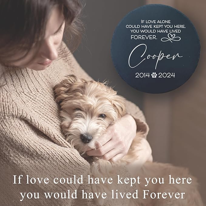 Personalized Pet Memorial Stone for Dogs and Cats | Custom Laser-Etched Weatherproof Garden Grave Marker | Natural Stone Bereavement Headstone Sympathy Gift | 4, 6, 10, or 12 Inch Heart or Circle Shape (A5)