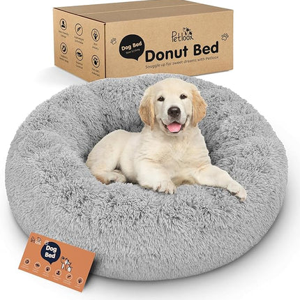 Donut Dog Bed - Premium Comfort for Anxiety Relief - Fluffy & Calming Design with Ultra-Plush Support | Cozy Round Dog Bed with Super Soft Circle Style (Grey, Small)