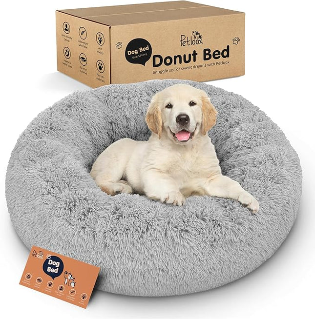 Donut Dog Bed - Premium Comfort for Anxiety Relief - Fluffy & Calming Design with Ultra-Plush Support | Cozy Round Dog Bed with Super Soft Circle Style (Grey, Small)