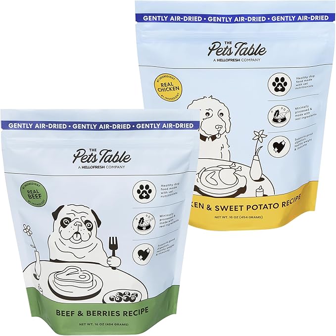 The Pets Table Mixed Grain Free and Grain Inclusive, Air Dried Dog Food 2 Pack - Beef & Berries + Chicken & Sweet Potato, 16 Ounce (Pack of 2)