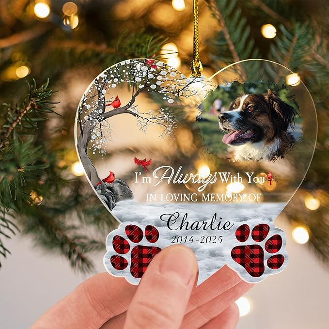 Pavo Customized Christmas Pet Photo Ornament with Text – Personalized Cat Gifts – Pet Memorial Gifts for Dogs Cats – Loss of Dog Sympathy Gift – Personalized Acrylic Ornaments 4-6 Inches