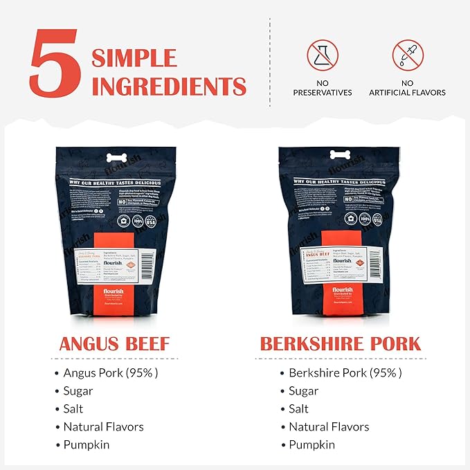 Flourish Pets Jerky Sticks, Dog Treats, Healthy Training Chews (Beef and Pork, Variety Pack)