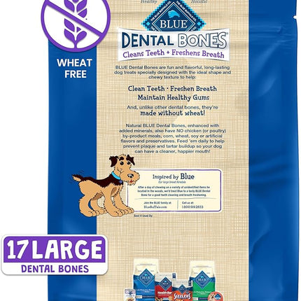 Blue Buffalo Dental Bones for Large Dogs 50 lbs. & Above, Daily Dental Dog Treats, Cleans Teeth & Freshens Breath, 27-oz. (17 Bones)