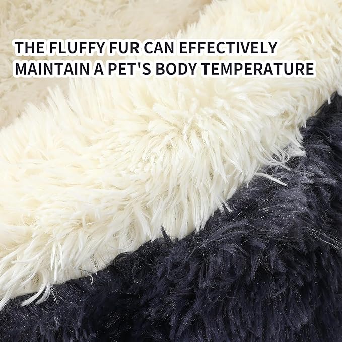 Dog Bed Round Hooded Plush Cat Cave Self Warming Pet Bed Donut Anti Anxiety Fluffy Pet Bed for Puppy and Kitty