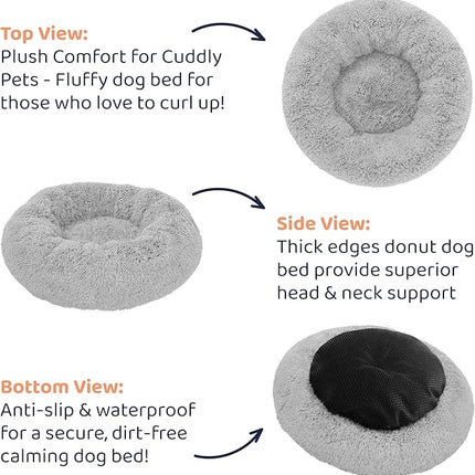 Donut Dog Bed - Premium Comfort for Anxiety Relief - Fluffy & Calming Design with Ultra-Plush Support | Cozy Round Dog Bed with Super Soft Circle Style (Grey, X-Large)