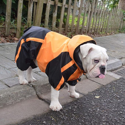 Lovelonglong American Bully Pitbull Dog Hooded Raincoat, Bulldog Rain Jacket Poncho Waterproof Clothes with Hood Breathable 4 Feet Four Legs Rain Coats for Pugs English French Bulldog Orange B-XL