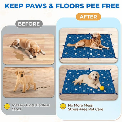 Fostanfly Washable Pee Pads for Dogs, 2 Pack Large 36"x48" Ultra-Absorbent and Leak-Proof Non-Slip Reusable Potty Training Pads for Dogs, Puppy & Cats of Add 8 Lanyards-Blue