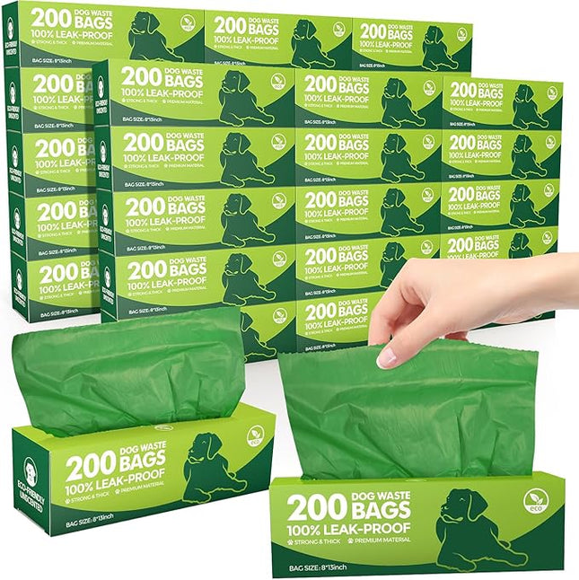Harloon 6000 Counts Dog Poop Waste Bags 30 Rolls 12 x 8 Inches Extra Thick Strong Leak PET Proof Bags Disposable Bulk Universal Doggy Roll Waste Box for Puppy Outdoor Walking Travel(Deep Green)
