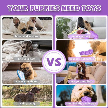 6 Pack Puppy Teething Toys Cute Small Dog Toys Durable Puppy Chew Toy for Teething Essentials Purple Soft Rubber Small Breed Dog Squeaky Balls for Puppies Interactive Doggy Chews Toy Set