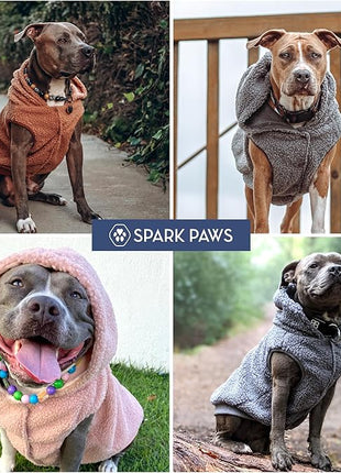 Spark Paws Fleece Dog Jacket, Hooded Sweater Vest, Warm Coat for Winter - Suitable for Small Medium Large XL XXL Breeds - Silver Grey - 4XL