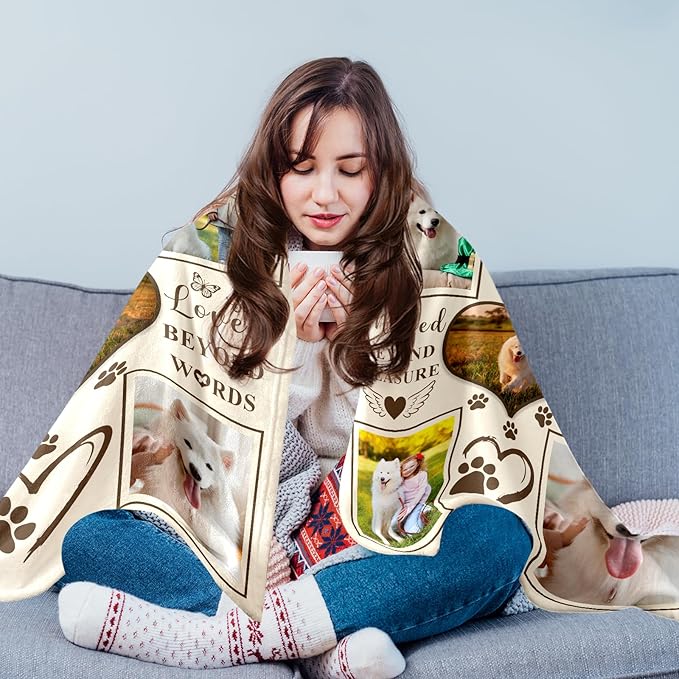 WFR Personalized Pet Memorial Throw Blanket with Photo-Pet Memorial Gifts for Dogs Cats Loss of Dog Sympathy Gift Bereavement Remembrance Passing Away Gifts,Pet Picture Blanket (5-Photos)