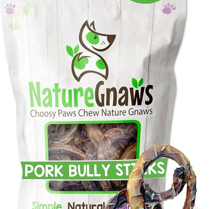 Nature Gnaws Pork Bully Stick Pretzels for Dogs 4-5" (15 Count) - Long Lasting for Light Chewers and Small Dogs - Natural Bacon Dog Chew Treats - Rawhide Free