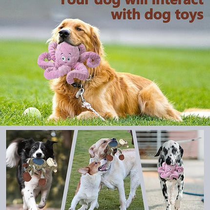 2Pack Dog Toys for Large Dog - Plush Squeaky Medium & Small Dog Toys - Stuffed Animals Puppy Toys - (Monkey+Octopus Pink)