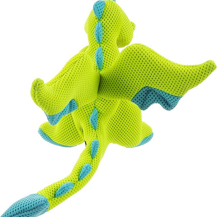 goDog Mesh Dragons Squeaky Plush Dog Toy, Double Chew Guard Technology - Green, Small