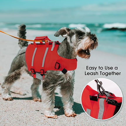 Queenmore Dog Life Jacket, Large Dog Life Vest for Swimming, Doggie Life Vest for Swimming Large Breed, Pet Life Jackets for Boating with Rescue Handle Pet Floating Lifesaver for Pool (Red, L)