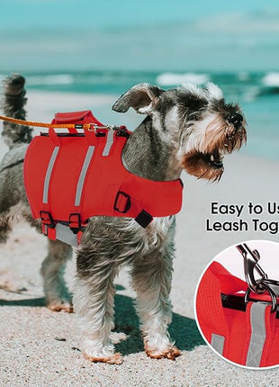 Queenmore XS Dog Life Jacket, Dog Life Vest for Swimming, Life Jackets for Small Dogs, Small Doggie Life Vest for Swimming, Adjustable Pet Life Vest for Boating, Cat Lifevest (Red, XS)
