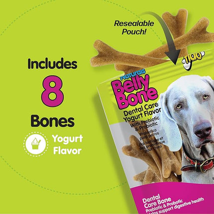 Fido - Belly Bones for Dogs, Yogurt Flavored Medium Dog Dental Treats - 8 Treats Per Pack (3 Pack) - (Made in USA) - Plaque and Tartar Control for Fresh Breath, Digestive Health Support