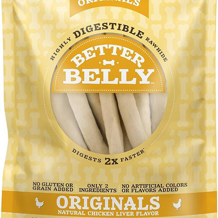 Better Belly Originals Natural Chicken Liver Flavor Small Rolls 20 Count, Highly Digestible Rawhide