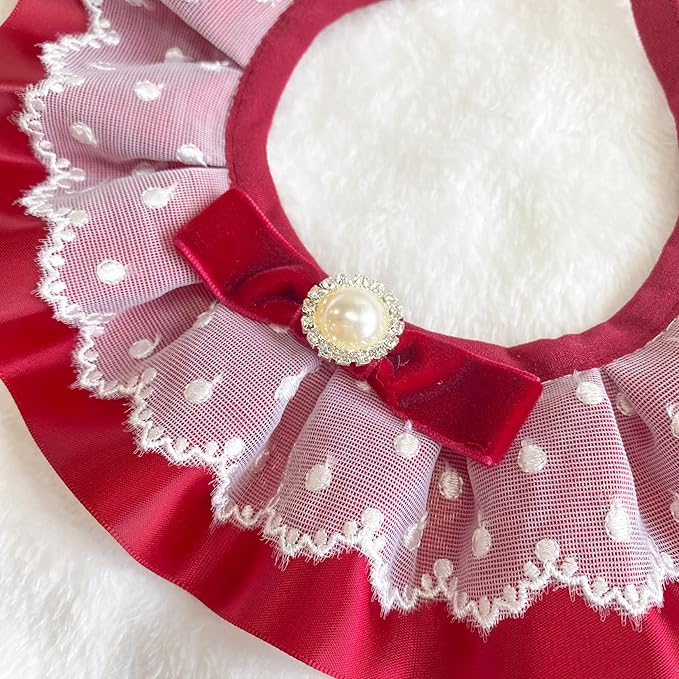 2PCS Christmas Dog Cat Collar Red Velvet Bow Pet Bib Cute Scarfs Necklace Neck Strap for Pet Costume Supplies