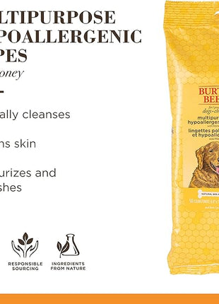 Burt's Bees for Pets Multipurpose Grooming Wipes - All-Purpose Cleaning & Grooming for Dogs - Cruelty-Free, 50 Count (6 Pack)