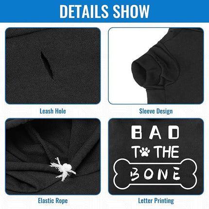 BINGPET Dog Hoodies,Bad to The Bone Printed Soft & Warm Puppy Sweatshirt Hooded with Harness Hole,Cold Protective Winter Coats Warm Puppy Pet Dog Clothes for Small Medium Large Dogs