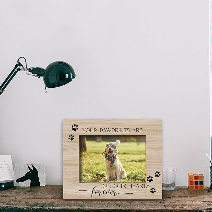FONDCANYON Your Pawprints are Forever in Our Heart Pet Memory Picture Photo Frame,Pet Dog Cat Memorial Picture Frames,Pet Loss Sympathy Gift,Passed Away Dog Memorial Gifts(5x7 Inch Photo) (Color3)