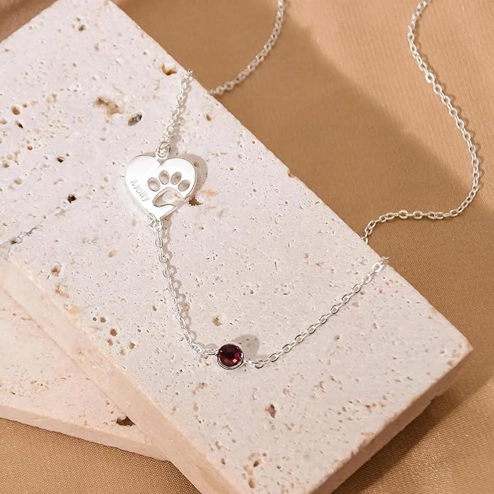 Customized Paw Print Necklace Personalized Pet Name Necklace Custom Engraved Dog Cat Paw Pendant Necklace Pet Memorial Gift for Pet Lovers