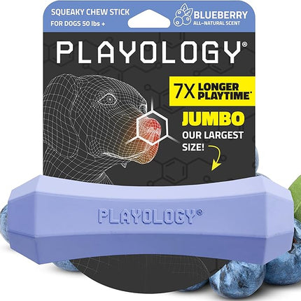 Playology Dog Toys | Durable Squeaky Chew Stick for Dogs | Jumbo Blueberry Scented Toy - Easy to Clean and Made from Non Toxic Materials