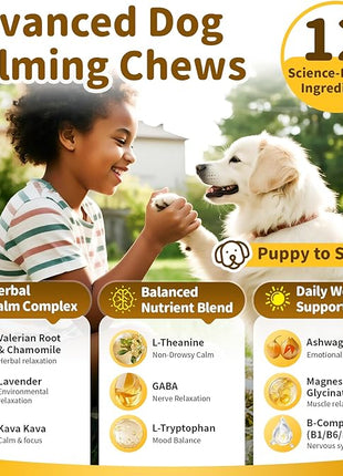 Calming Chews for Dogs – 12-in-1 Dog Calming Treats with Herbal & Vitamins, Relaxation, Focus & Behavior Support for Anxiety, Separation, Barking, Travel, Stress, Upgraded Bacon Flavor, 90 Ct
