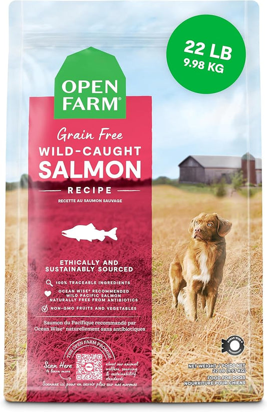 Open Farm, Grain-Free Dry Dog Food, Complete & Balanced Kibble, Sustainably & Ethically Sourced Ingredients, Non-GMO Veggies & Superfoods to Support Overall Health, Wild-Caught Salmon Recipe, 22lb Bag