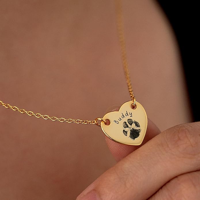 Customized Paw Print Necklace Personalized Pet Name Necklace Custom Engraved Dog Cat Paw Pendant Necklace Pet Memorial Gift for Pet Lovers