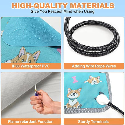 Large Pet Heating Pad (30x47in) Temperature Adjustable Dog Cat Heating Pad with Timer, Waterproof Heated Cat Bed Mat with Chew Resistant Cord