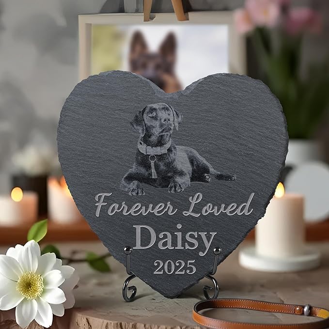 Personalized Pet Memorial Stone, Dog Memorial Gifts, Pet Loss Sympathy Gift, in Memory of Dog Cat - Forever Loved（Heart）