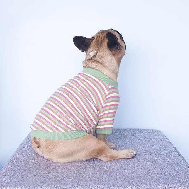 iChoue English Bulldog High Stretchy Breathable Summer Cooling T Shirts Vest Clothes for Medium Dogs Large French Frenchie Pug English Pitbull Boston Terrier Light Green Stripe - XXLarge
