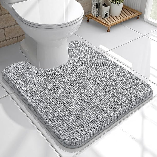 OLANLY Toilet Rugs U-Shaped 20x20, Extra Soft Absorbent Chenille Contour Bathroom Rugs for Toilet, Dry Quickly, Machine Washable, Non-Slip Bath Mat, Light Grey
