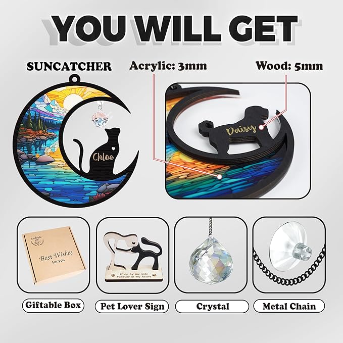 Cat Memorial Suncatcher, Loss of Cat Sympathy Gift, Pet Memorial Gifts for Feline Friend, Stained Glass Window Hanging, Pet Crystal Suncatcher Passed Away Keepsake, Remembrance Gifts for Kitty