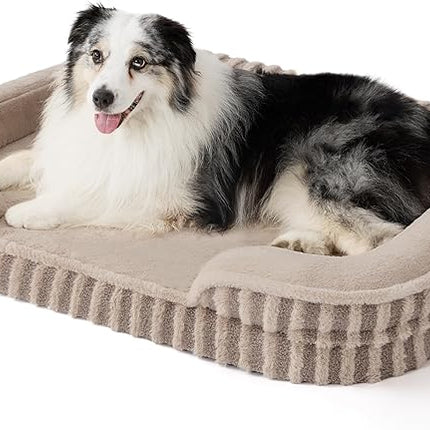 LE SURE Cute L-Plus Dog Beds, Orthopedic Waterproof Large Pet Bed with Sides, High Back Non-Slip Bottom and Egg-Crate Foam Dog Couch Sofa with Washable Removable Cover, Hazel