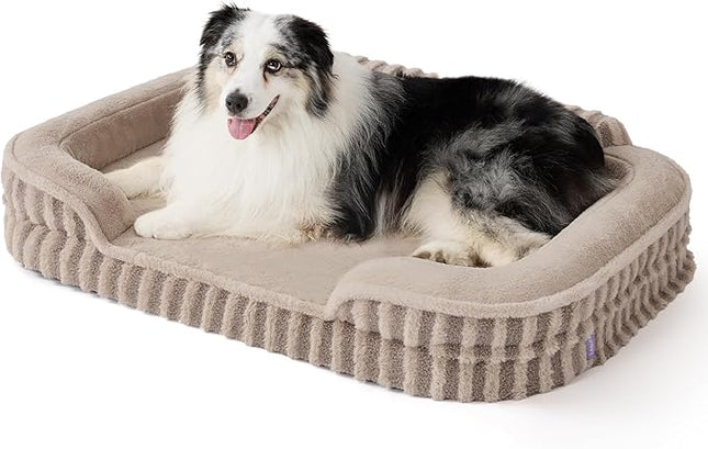 LE SURE Cute L-Plus Dog Beds, Orthopedic Waterproof Large Pet Bed with Sides, High Back Non-Slip Bottom and Egg-Crate Foam Dog Couch Sofa with Washable Removable Cover, Hazel