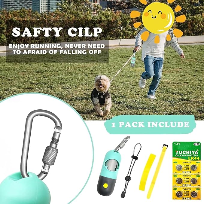 Dog Poop Bags Holder with LED Flashlight|Pet Waste Bags Dispenser for Leash|Doggie Potty Bags Container with Leak-proof Pet Trash Bags and Accessories (1 Holder 15 Bags, Mint Green)