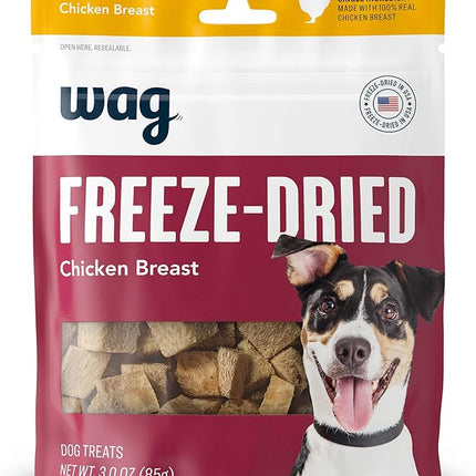 Amazon Brand - WAG Dog Treats Freeze Dried Raw Single Ingredient Chicken Breast, High Protein, Healthy Training Treats or Meal Topper for all Dogs, Grain-Free, 3 Oz (Pack of 1)
