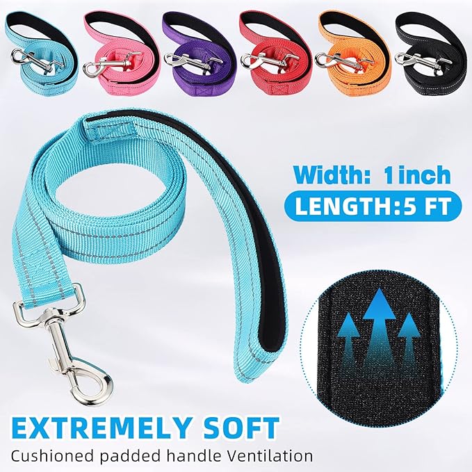 6 Sets Reflective Dog Leash and Collar Set, Nylon Leashes Adjustable Dog Collar Heavy Duty Padded Handle Leash for Small Medium Large Dogs Walking Training(Lovely Color)