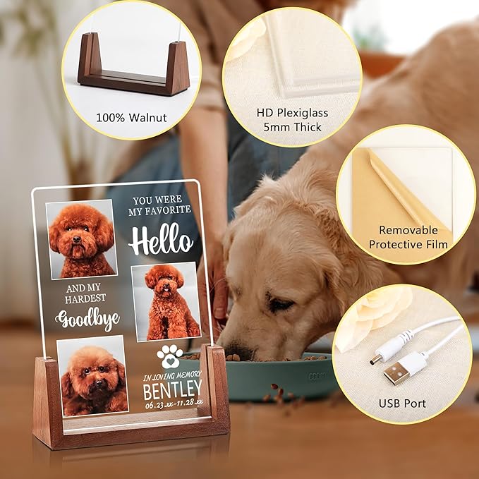 Pet Memorial Gifts for Dogs, Dog Memorial Gifts for Loss of Dog, Dog Memorial Night Light, Cat Loss Sympathy Gifts, Custom Pet Memorial Acrylic Plaque, Cat Memorial Gifts, Memorial Gifts for Pet Lover