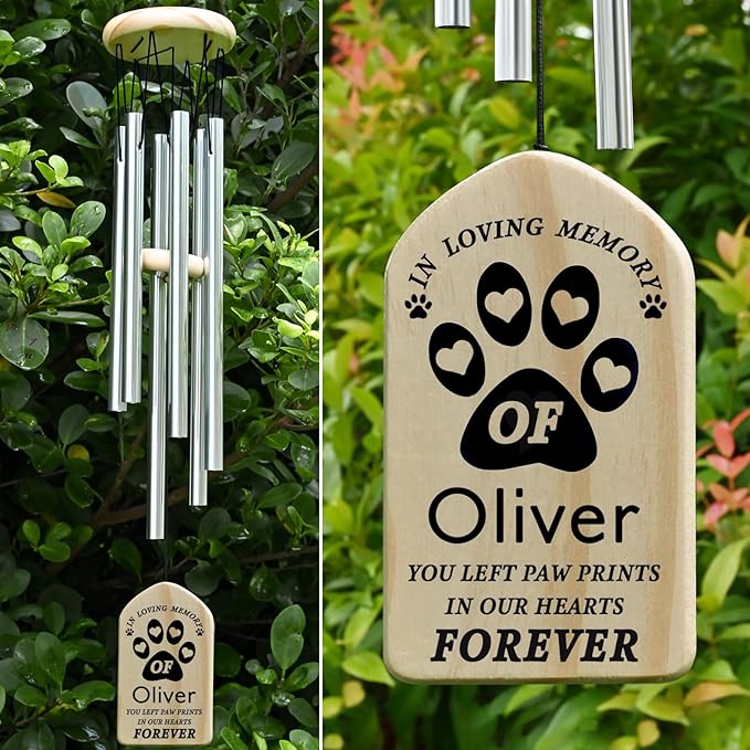 Dog Memorial Gifts, Jocidea Personalized Pet Memorial Wind Chime, Loss of Dog Sympathy Gift, Pet Remembrance Gifts, in Memory of Dog Cat, Loss of Pet - Left Paw Prints in Our Hearts