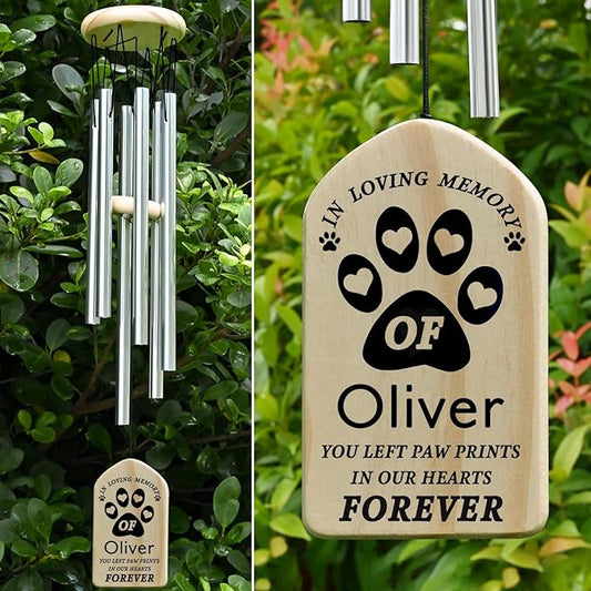 Dog Memorial Gifts, Jocidea Personalized Pet Memorial Wind Chime, Loss of Dog Sympathy Gift, Pet Remembrance Gifts, in Memory of Dog Cat, Loss of Pet - Left Paw Prints in Our Hearts