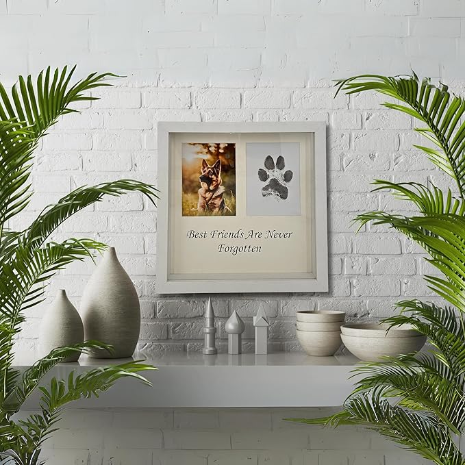 Pet Memorial Dog Picture Frame, 4 Customizable Displays, 9x9, Paw Print Kit for Dogs, Pet Memorial Gift for Dogs, Loss of Dog Sympathy Gift, Pet Paw Print Impression Kit (White)