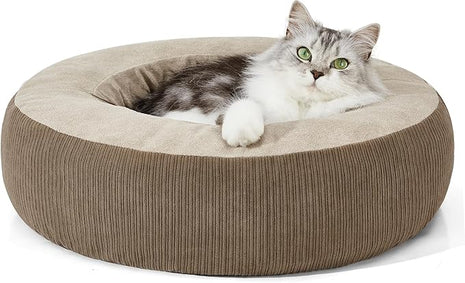 Calming Cat Bed with Anti-Slip Bottom, Washable Removable Round Cozy Pet Bed for Indoor Cats, Small Dogs, Kittens & Puppies 20”x20”x6”