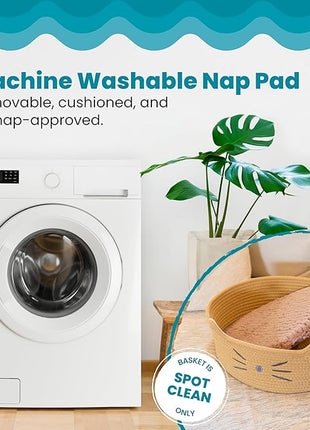 Catstages Bed & Basket Retreat 2-in-1 Cat Bed with Removable Cushion, Plush Cotton Rope, Tan, 15 in – Versatile Pet Bed and Toy Storage Basket